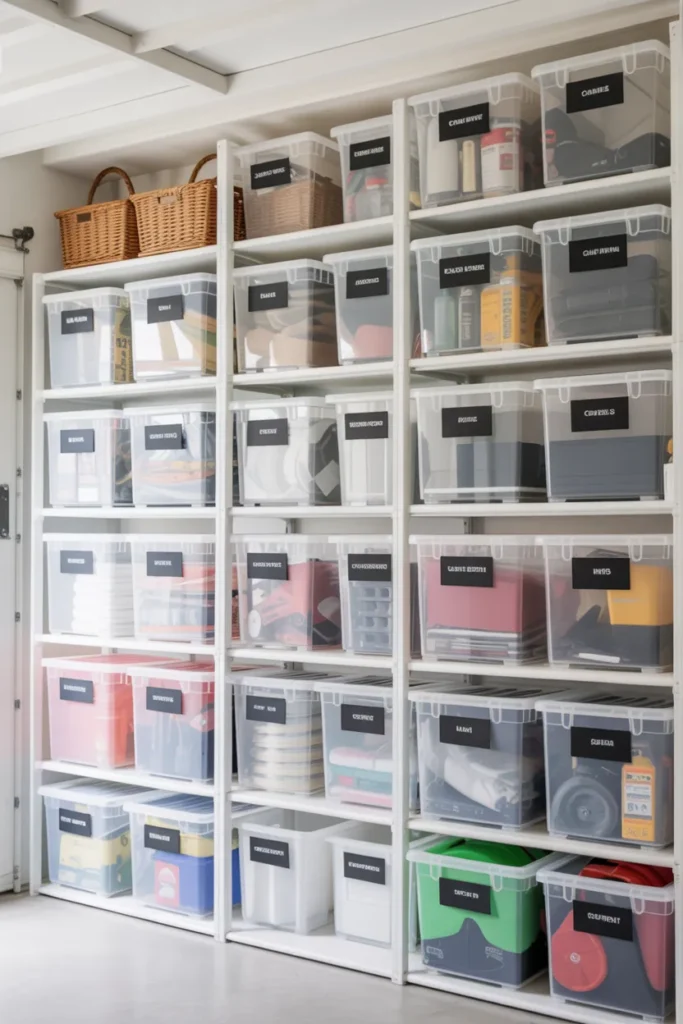  Clear Plastic Bins with Labels