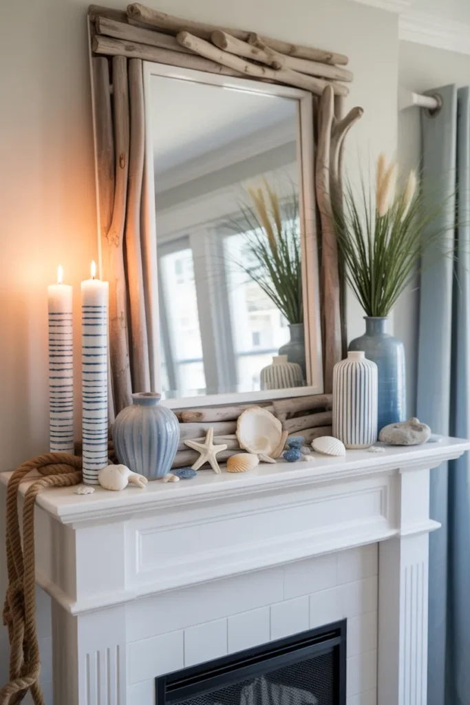  Coastal Blue Mantel with Nautical Stripes