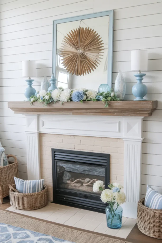 Coastal Spring Mantel with Light Blues