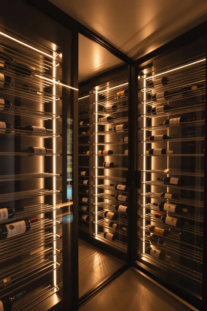 Contemporary Wine Cellar with LED Backlighting