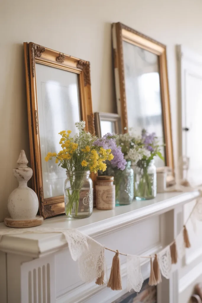  Country Cottage Mantel with Wildflowers