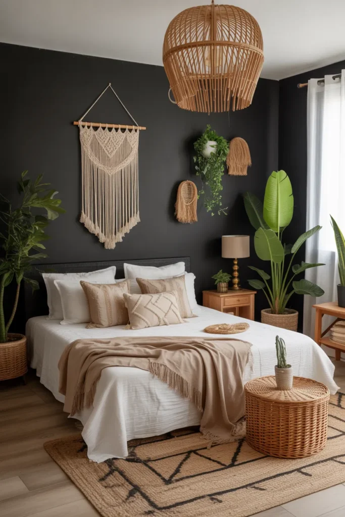 Cozy Boho Black Bedroom