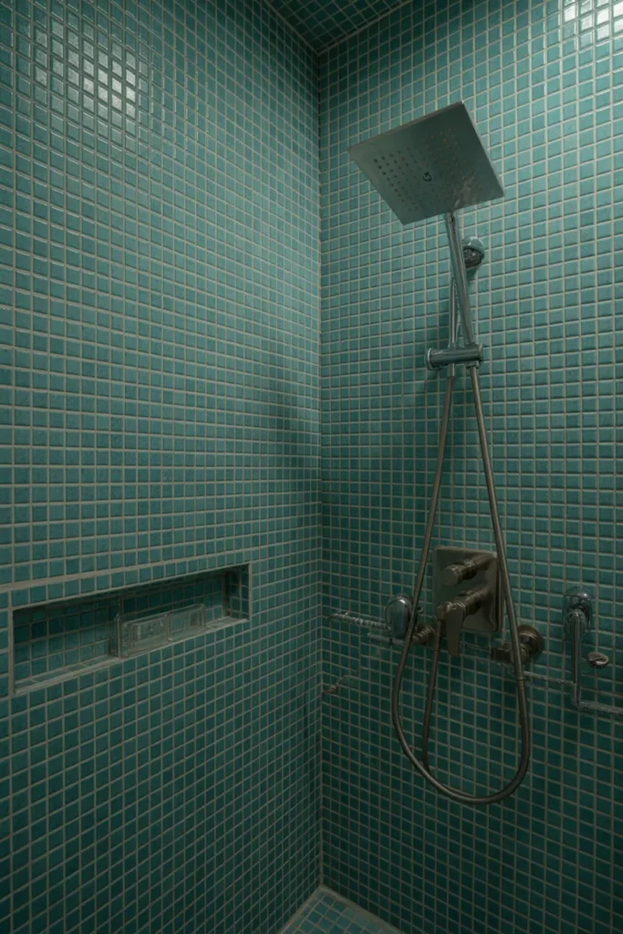 Dark Blue Mosaic Shower Walls