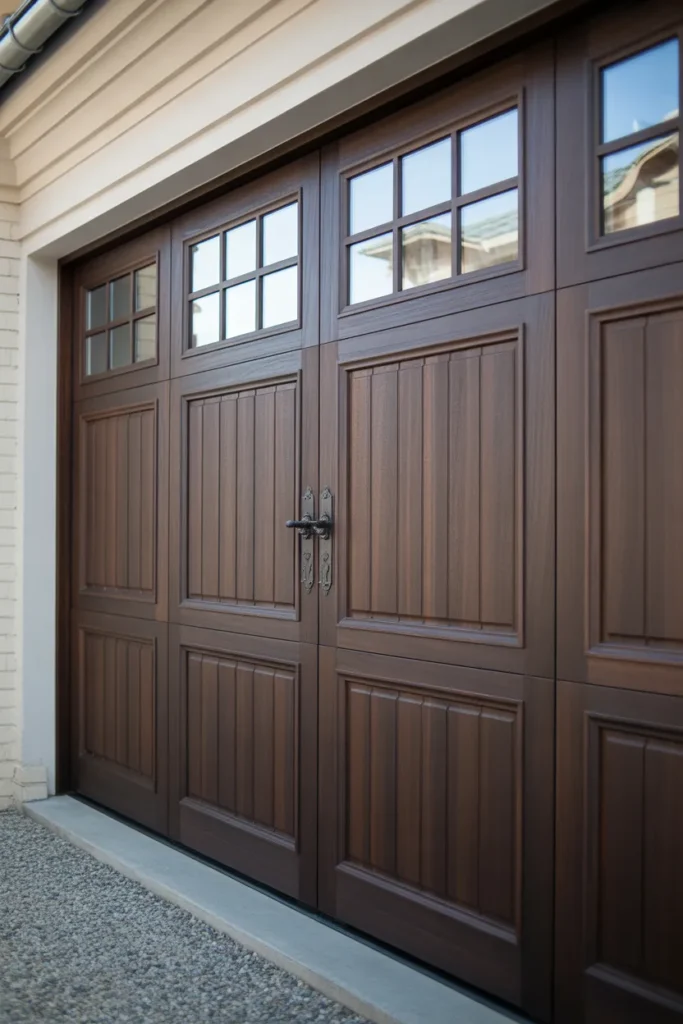 Dark Walnut Garage Door with Glass Insets