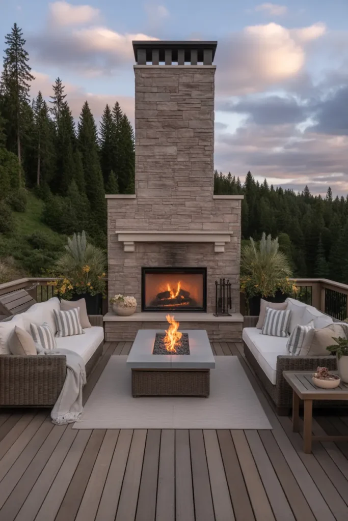 Deck with Outdoor Fireplace for Luxe Comfort