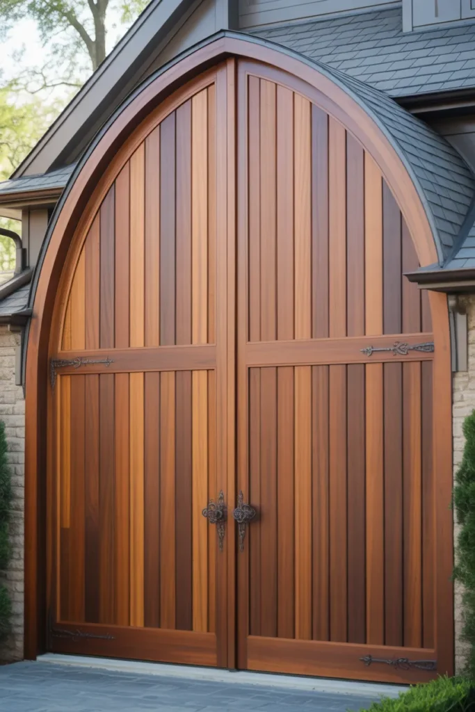 Double Wooden Garage Doors with Central Arch