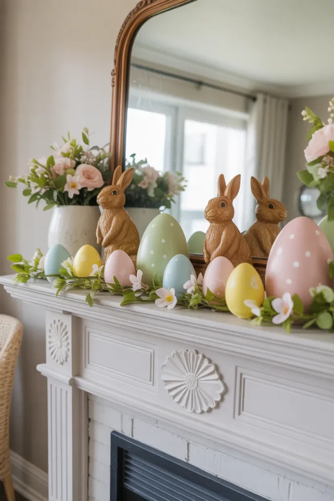 Easter-Inspired Mantel with Whimsical Touches