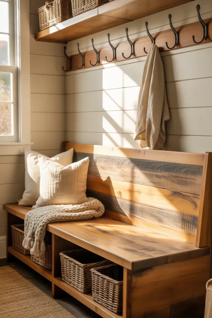 Farmhouse Bench with Hooks