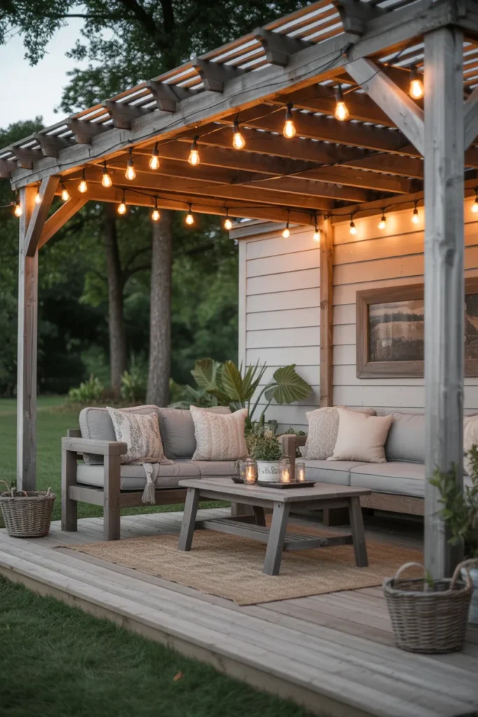 Farmhouse Pergola with String Lights