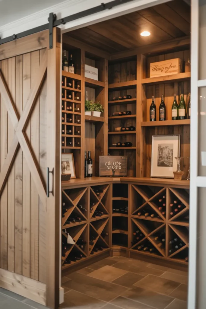  Farmhouse Wine Cellar with Barn Door