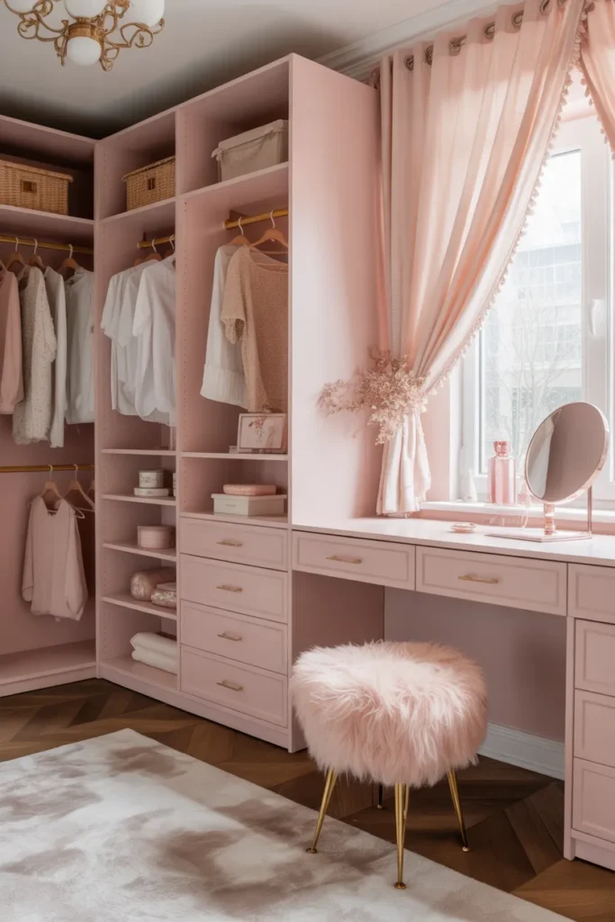 Feminine Blush Walk-In Closet Design