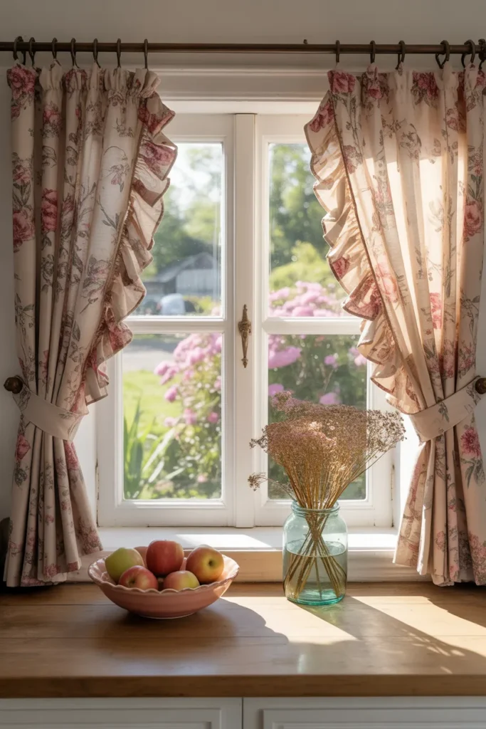Floral Curtains and Textured Fabrics