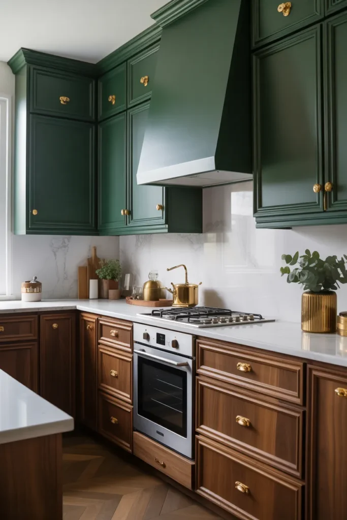 Forest Green and Walnut Cabinets for Luxe Depth