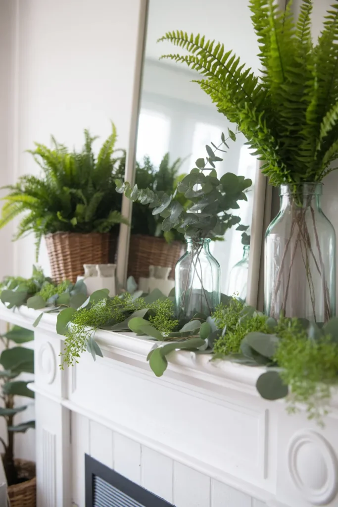 Fresh Greenery Mantel for a Natural Look