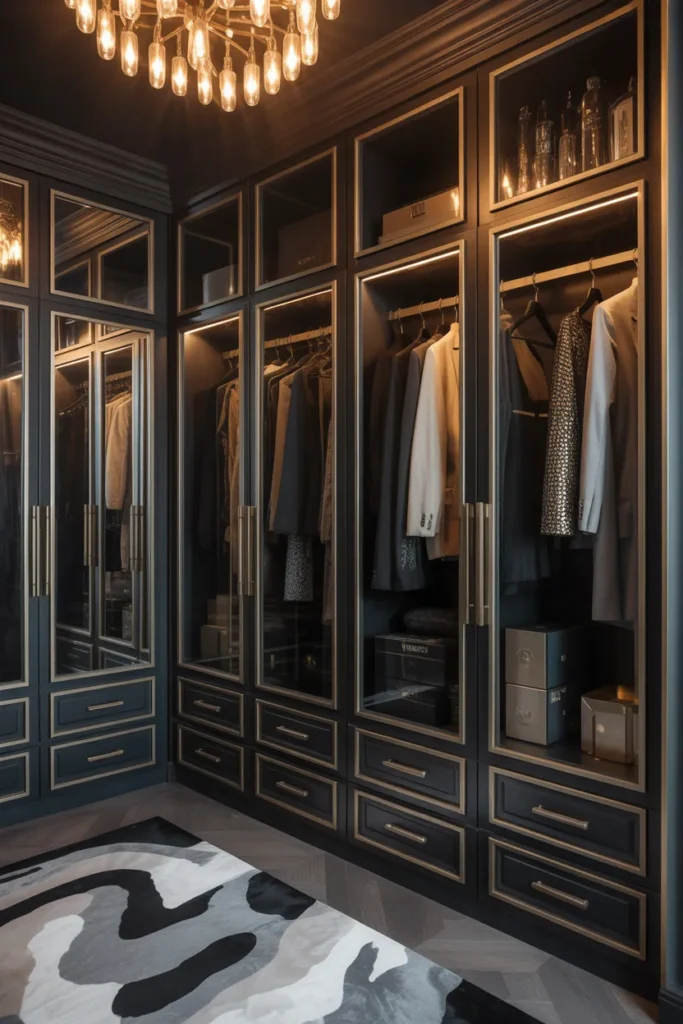 Glam Black-and-Gold Walk-In Closet