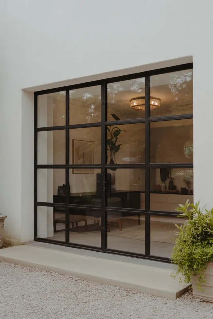 Glass Garage Door with Black Metal Frame