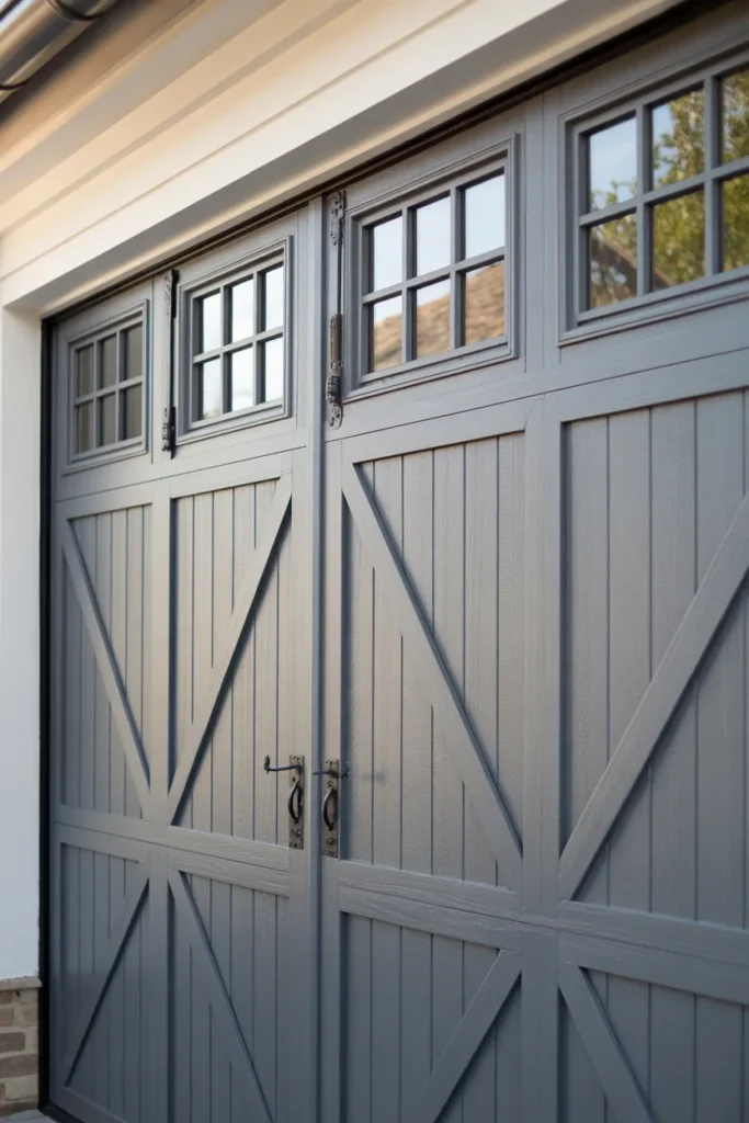 Gray Barn-Style Garage Door with Windows