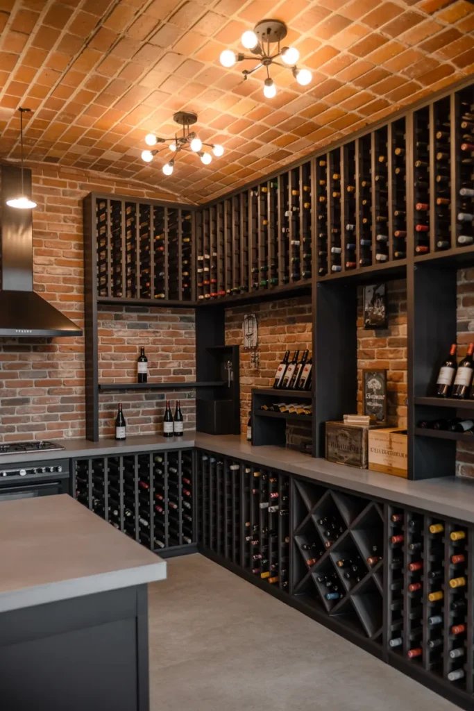 Industrial-Style Wine Cellar with Metal Racks
