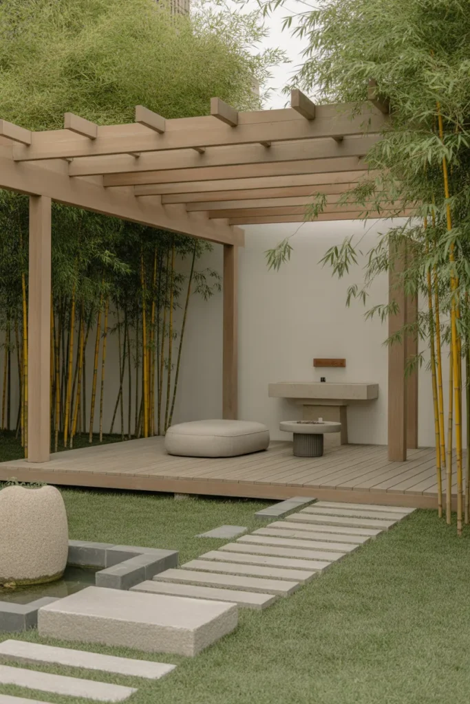 Japanese-Inspired Pergola with Zen Touches
