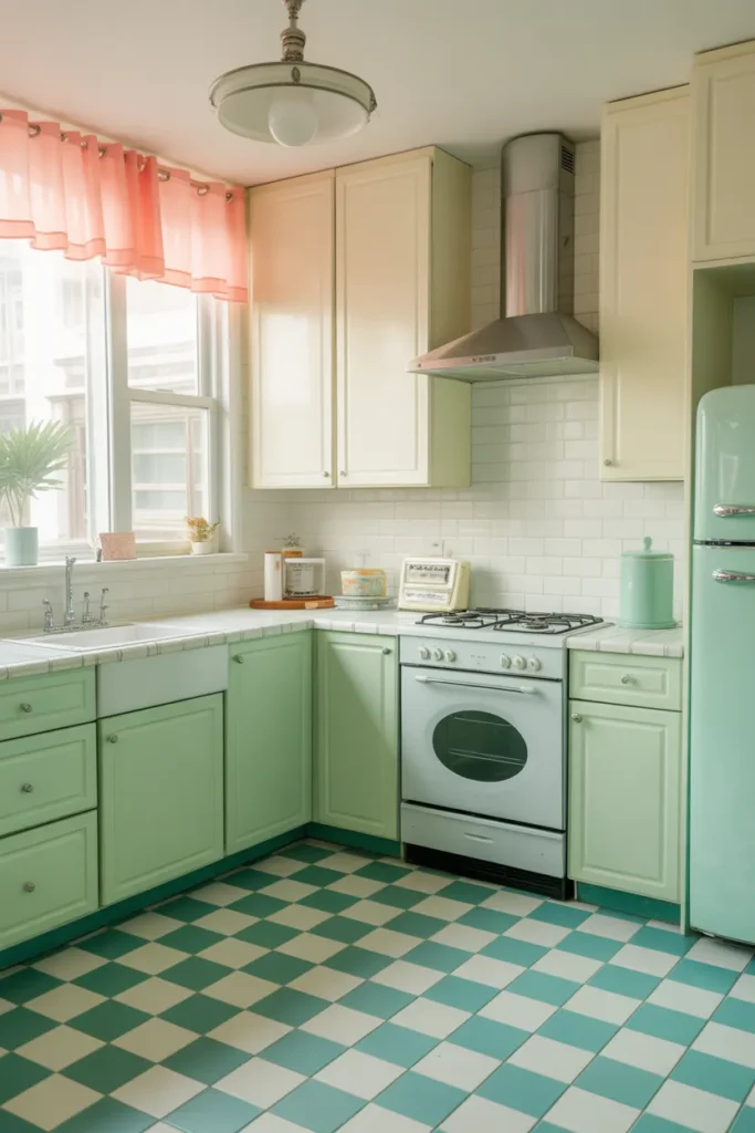 Mint Green and White Cabinets for a Retro Pop