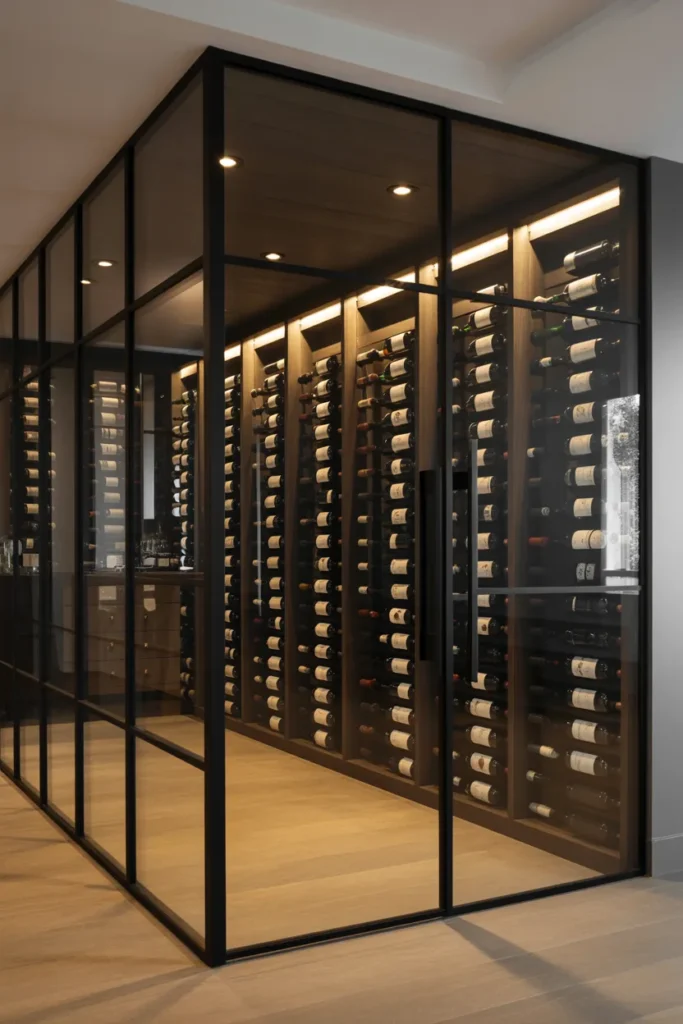 Modern Glass-Enclosed Wine Cellar