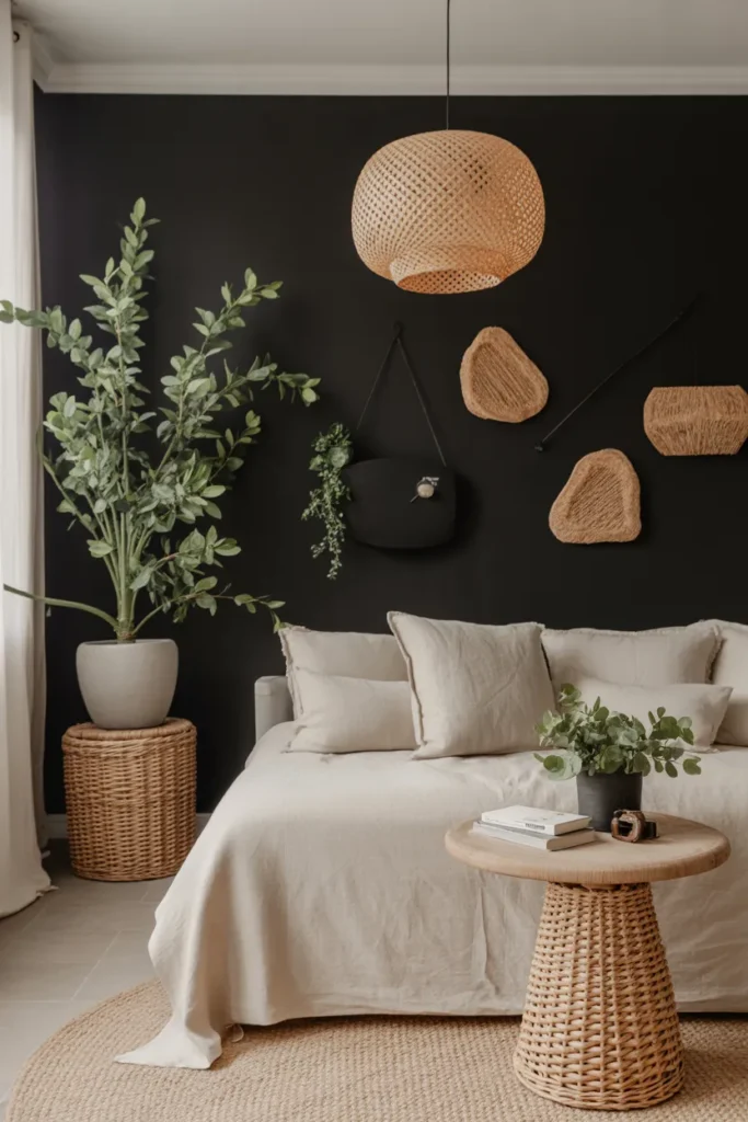 Nature-Inspired Black Bedroom