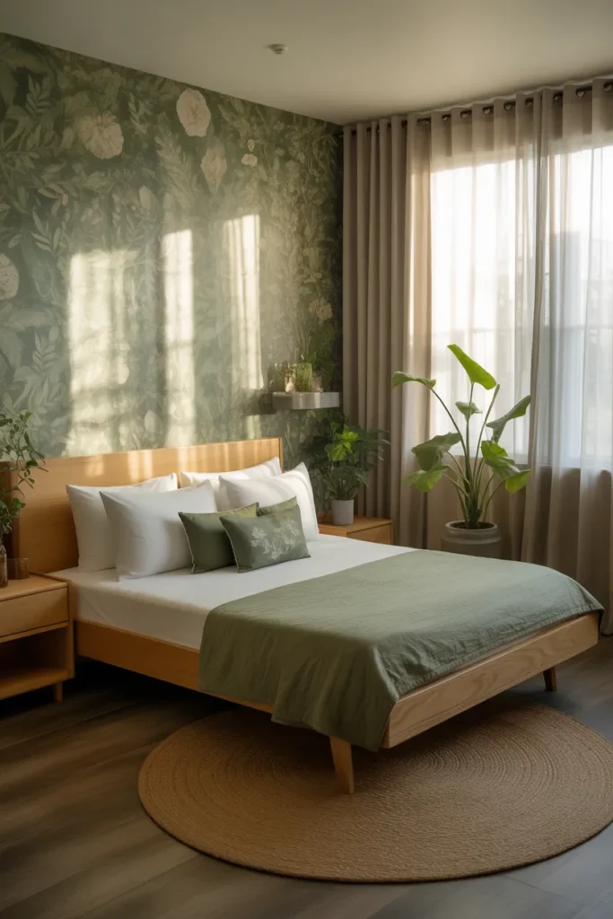 Nature-Inspired Guest Bedroom with Green Touches