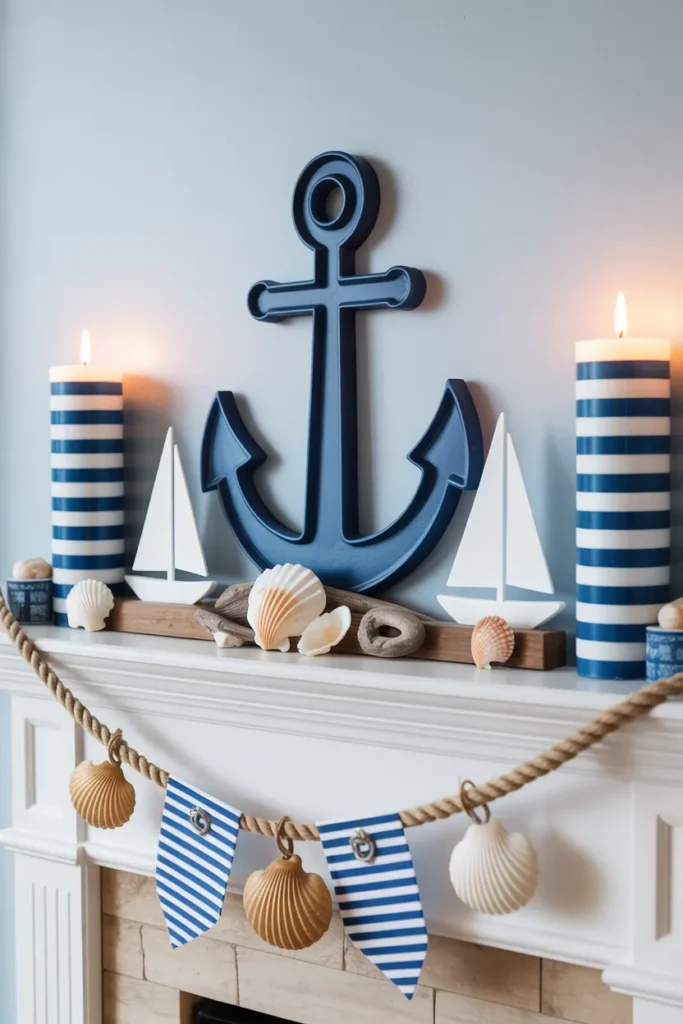  Nautical-Inspired Mantel with Anchors & Rope