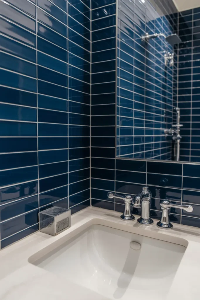 Navy Tiles with White Grout for Bold Contrast