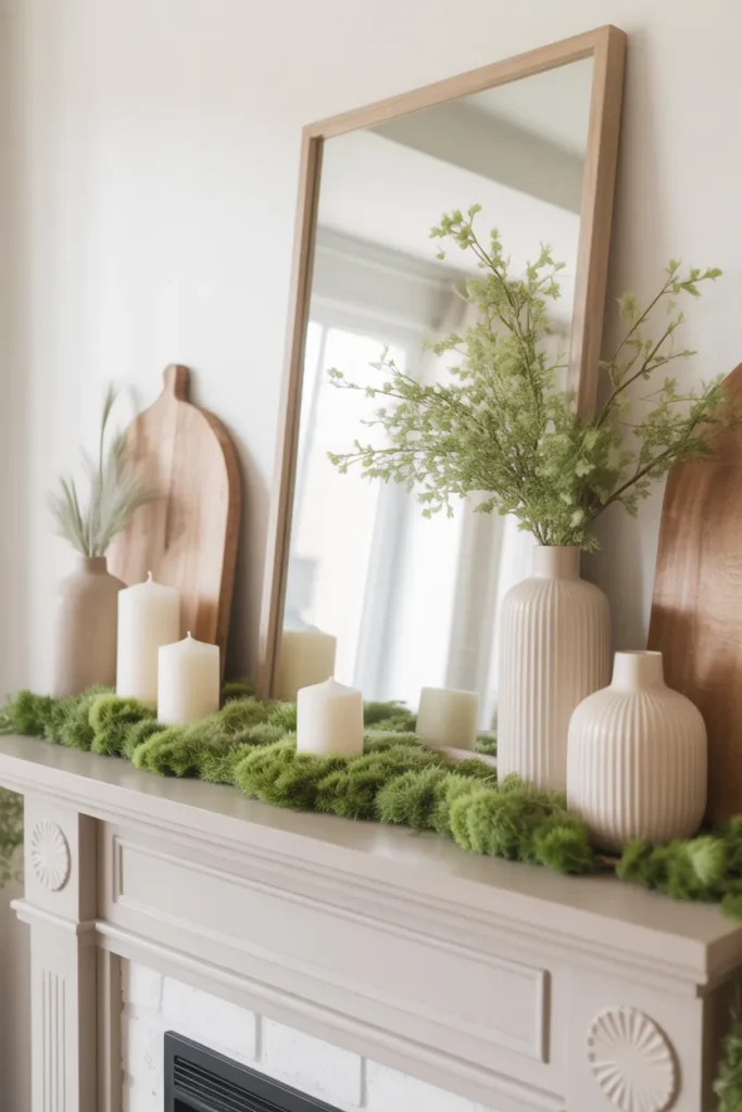 Neutral Mantel with Pops of Green