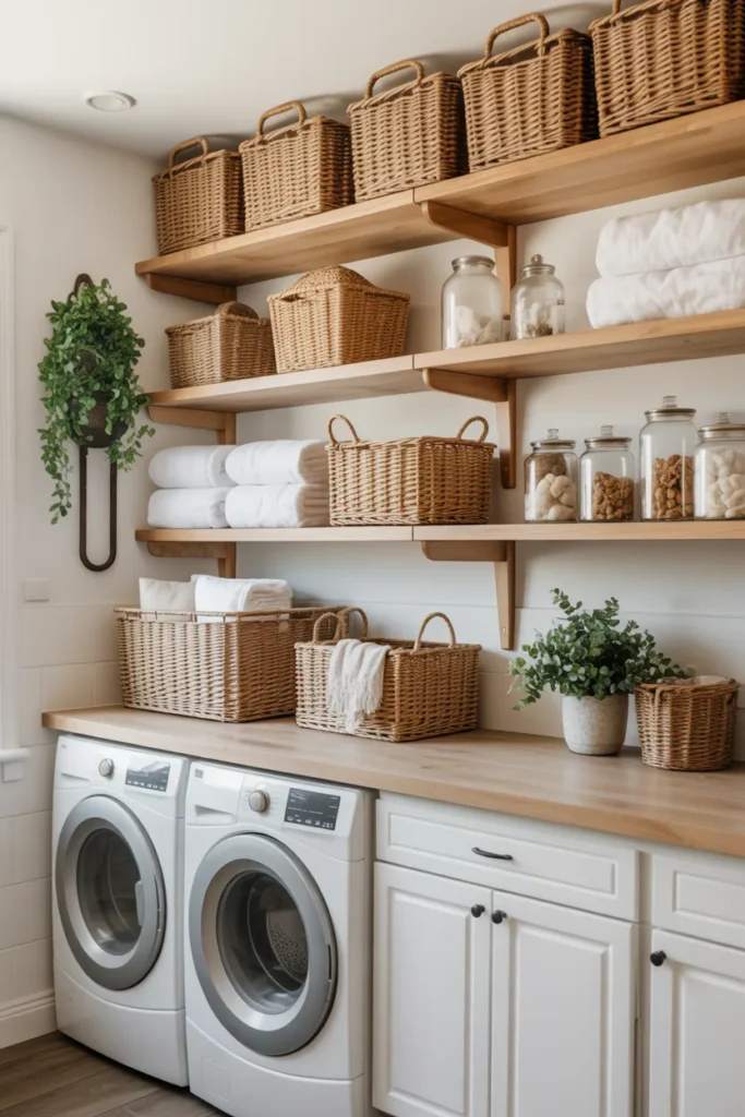 Open Shelving with Woven Baskets