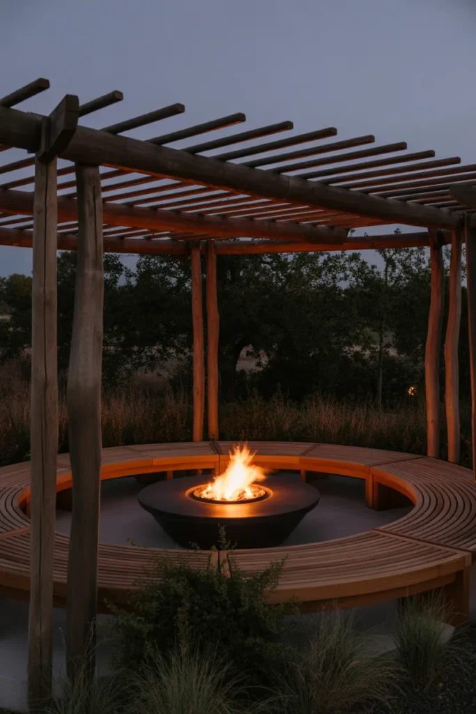 Pergola with Fire Pit Centerpiece