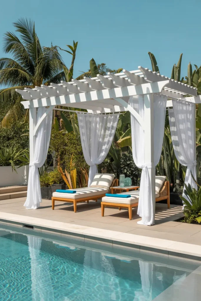 Poolside Pergola with Lounge Seating