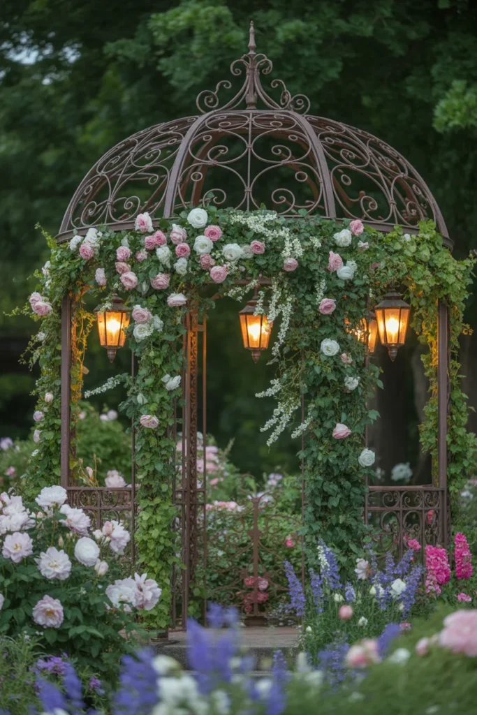 Romantic Garden Gazebo Draped in Flowers