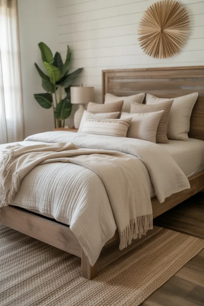 Rustic Bed Frames and Textured Bedding