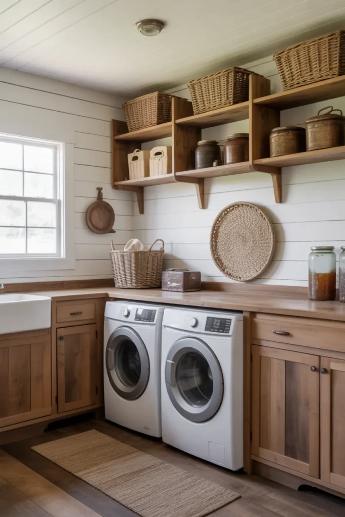 Rustic Wood Cabinets with Farmhouse Charm