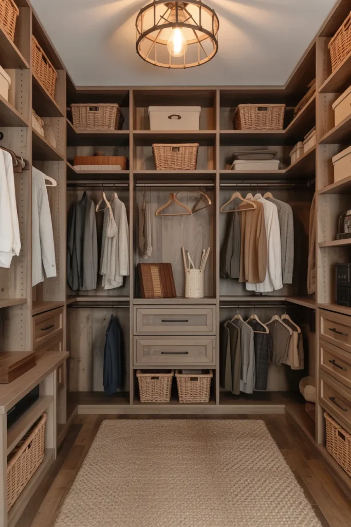 Rustic Wood Walk-In Closet with Cozy Charm