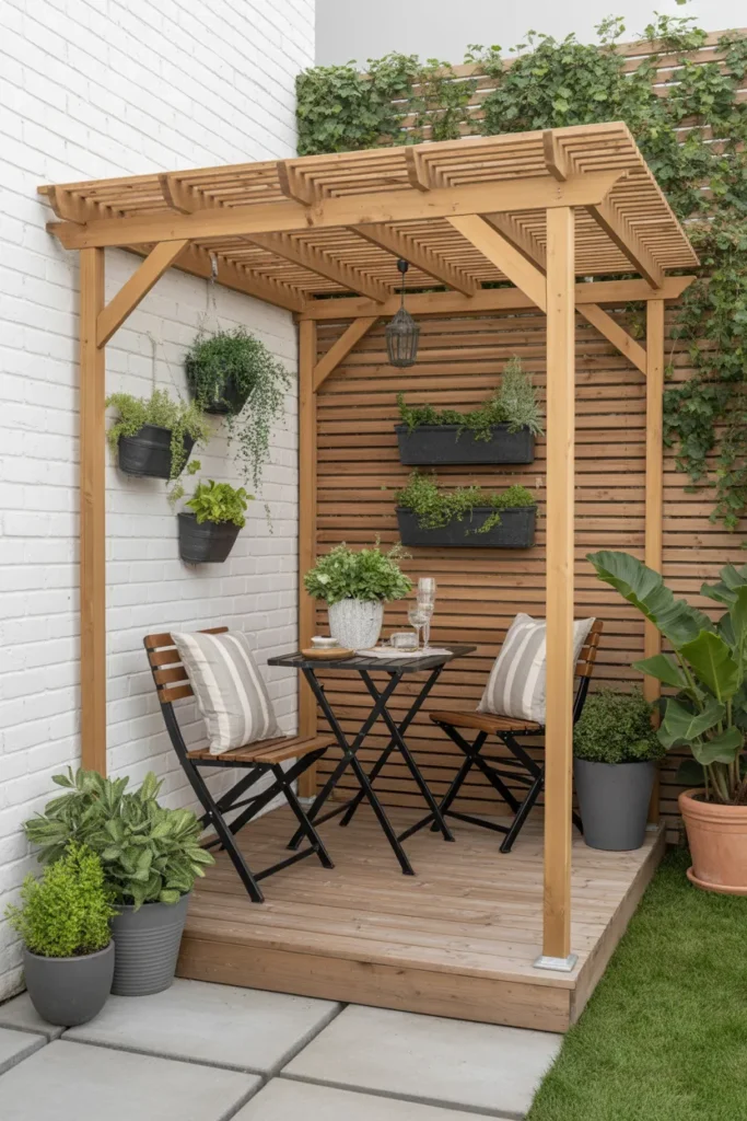 Small Backyard Pergola with Compact Seating