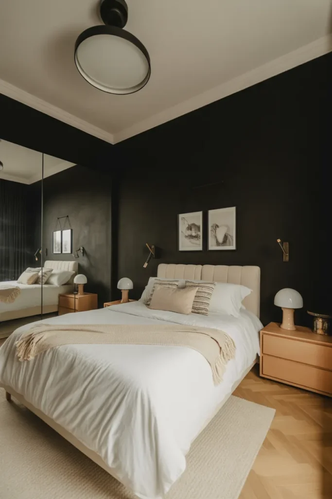 Small Black Bedroom with Light Accents