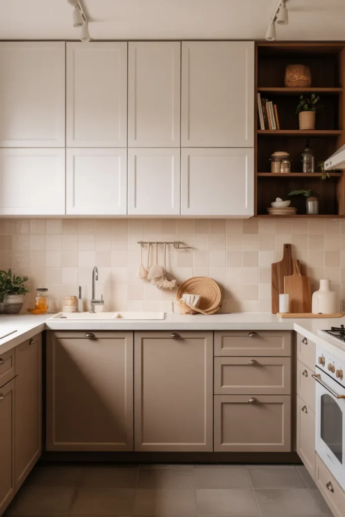 Taupe and White Cabinets for Soft Minimalism