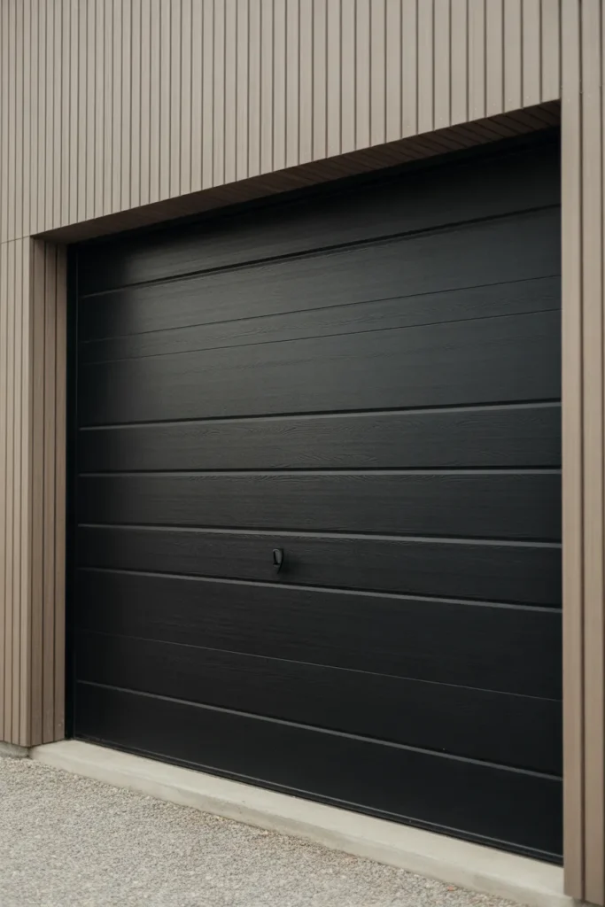 Textured Black Garage Door with Woodgrain Finish