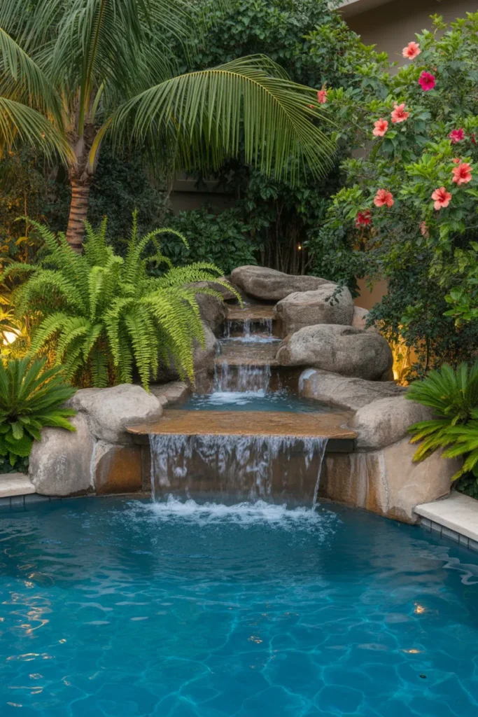Tropical Resort Pool with Waterfall