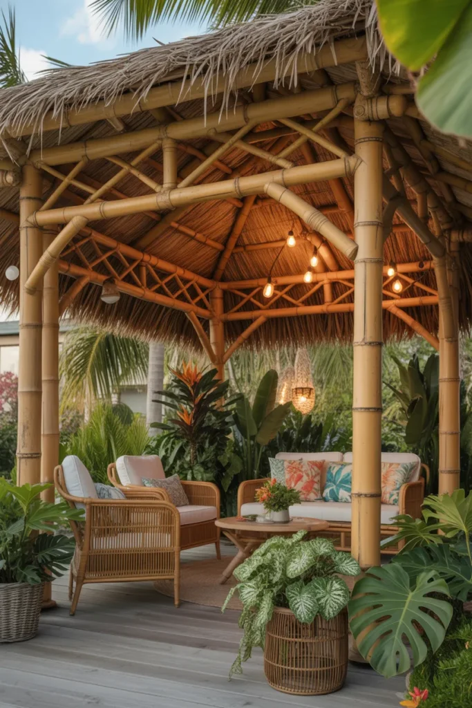 Tropical Tiki Gazebo with Bamboo Accents
