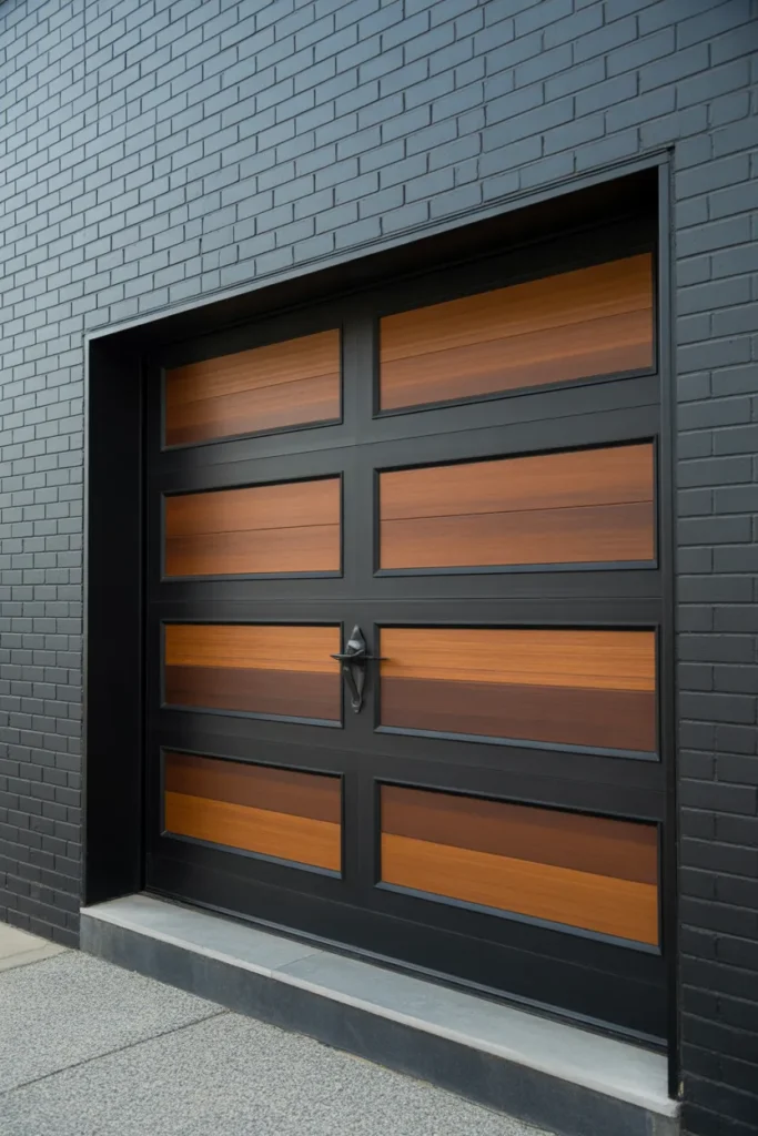 Two-Tone Garage Door in Black and Wood