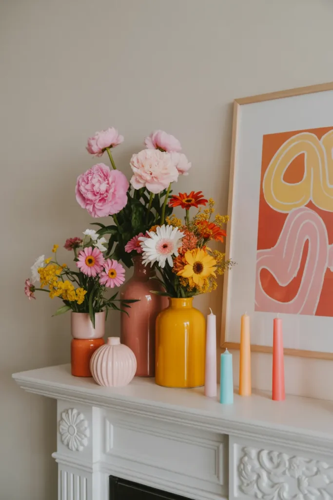 Vibrant Floral Mantel with Color Pops