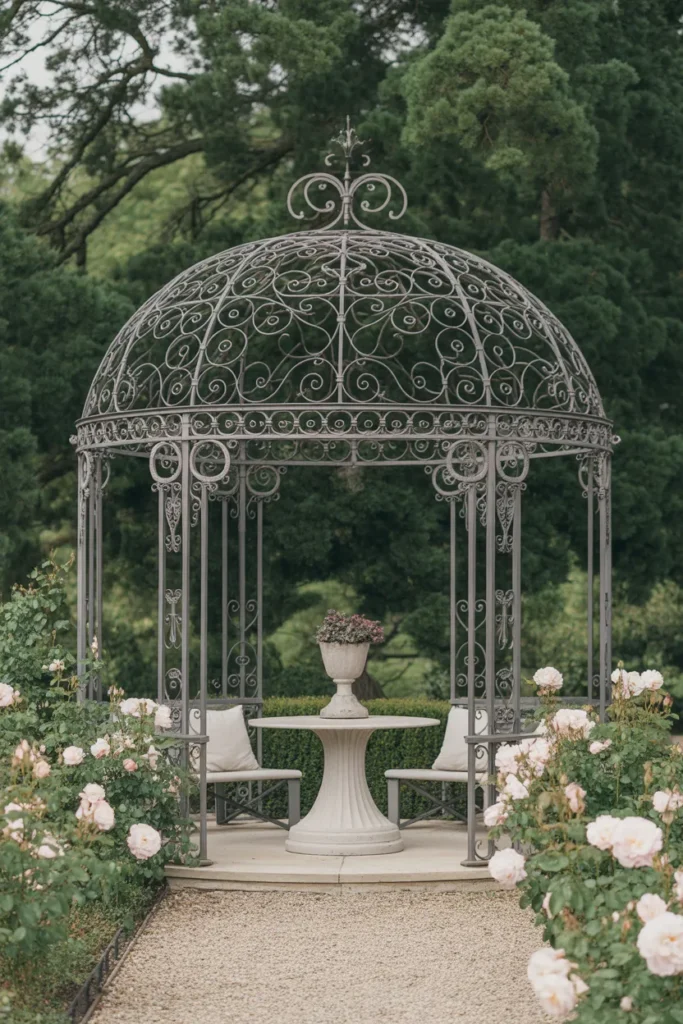 Vintage Iron Gazebo with Garden Charm