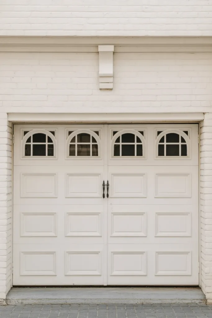 White Paneled Garage Door with Decorative Windows