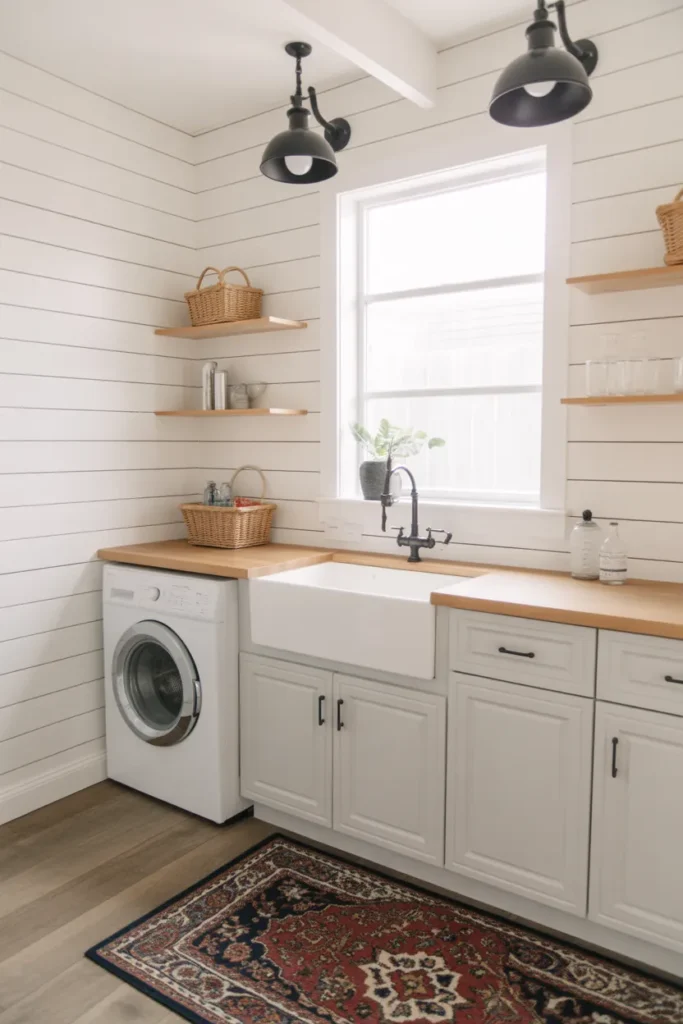 White Shiplap Walls and Black Accents