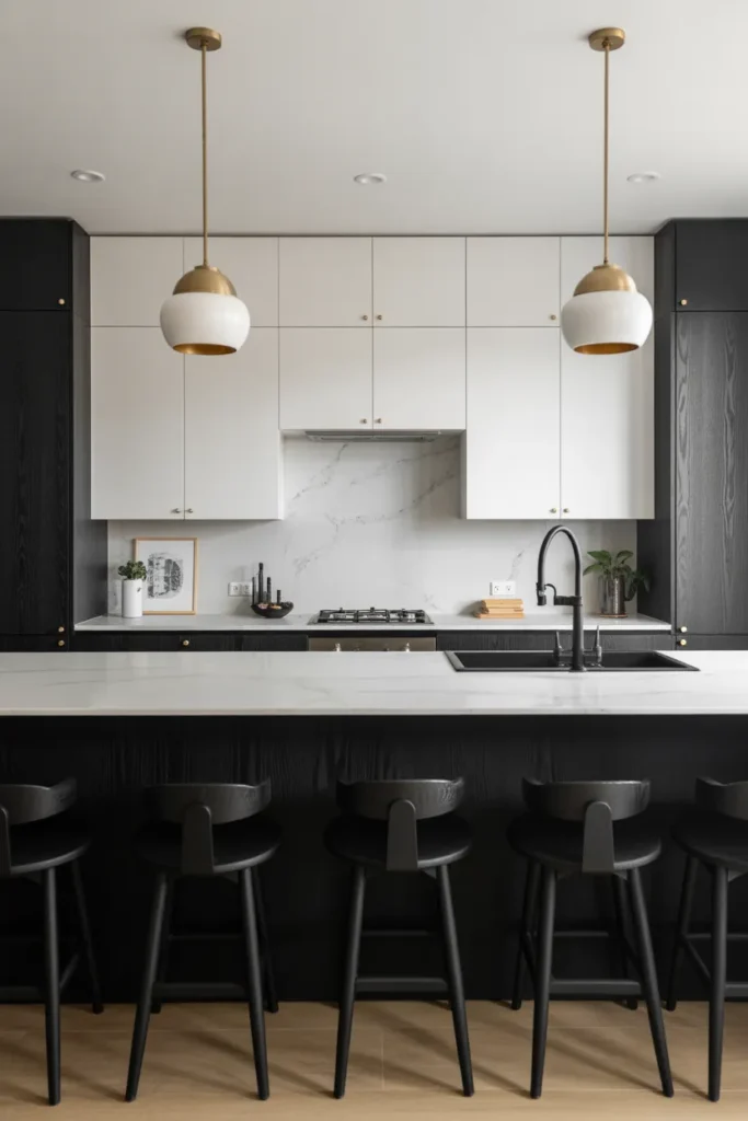 White and Black-Wood Grain Cabinets for Bold Texture