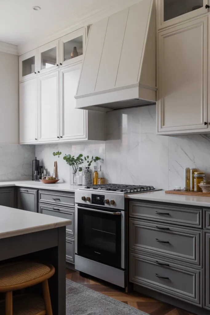 White and Charcoal Cabinets for Timeless Contrast